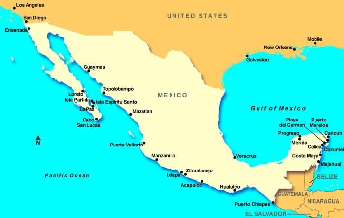 χάρτης του Μεξικού cruise ports