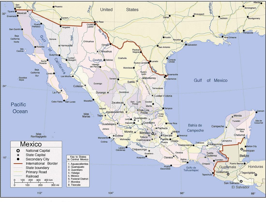 χάρτης του Μεξικού pacific coast resorts