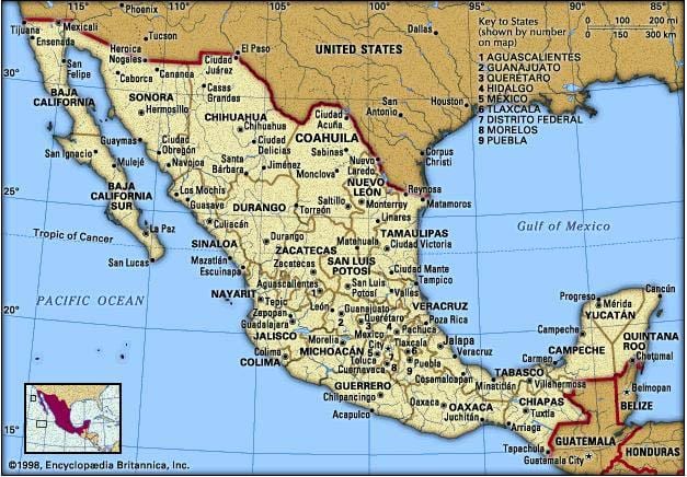 χάρτης της ανατολικής ακτής του Μεξικού