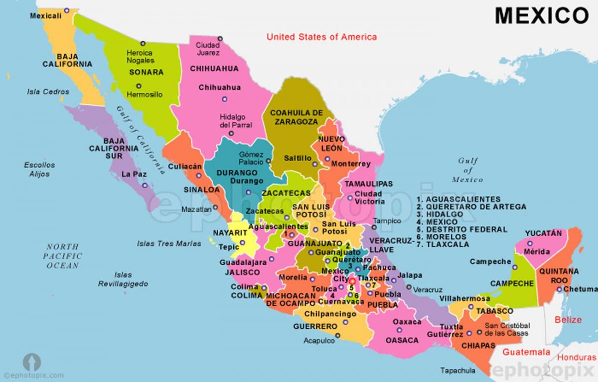 Μεξικό χάρτη με τις χώρες και τις πρωτεύουσες